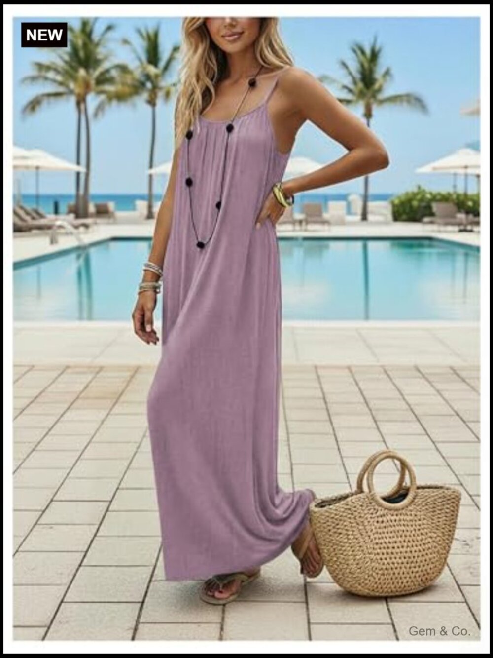 Open Back Spaghetti Strap Maxi Dress Loose Flowy Vacation Sundress - Picture 5 of 6